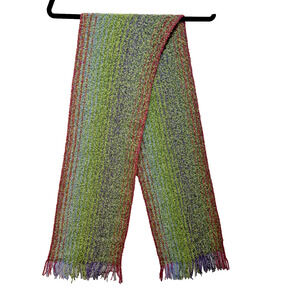 Mucros Weavers Ireland Extra Fine Merino Wool Cashmere Knit Striped Green Fringe